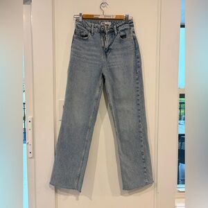 Zara High Rise Straight Fit Blue Jeans with Raw Hem